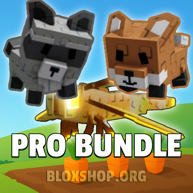 Pro Bundle – Grow a Garden Roblox collection featuring Raccoon, Dragonfly, and Red Fox pets for enhanced gameplay.